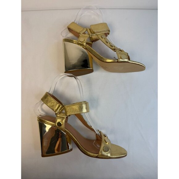 Halston Heritage Mica Sandal Womens Size 5.5M Gold & Bronze Studded Block Heel - Picture 7 of 15